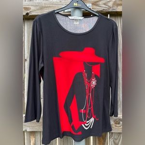 Peter Nygard Black/Red Lady Silhouette Blouse